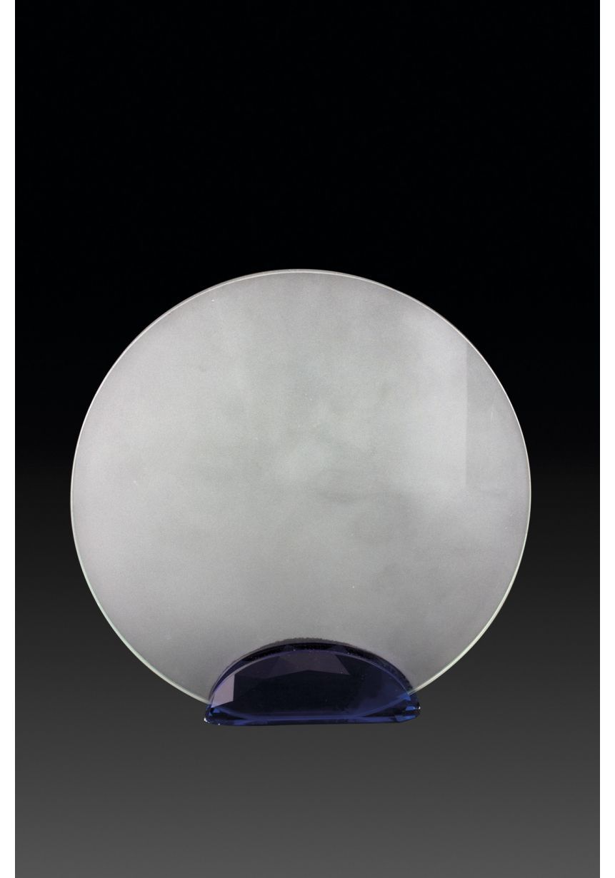 Trofeo de cristal circular azul impreso color