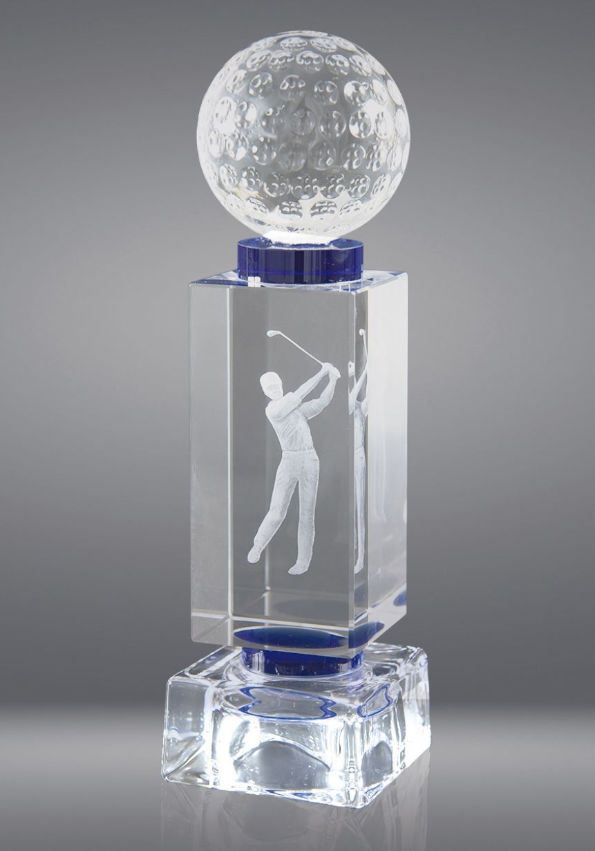 Trofeo de cristal con pelota deportiva