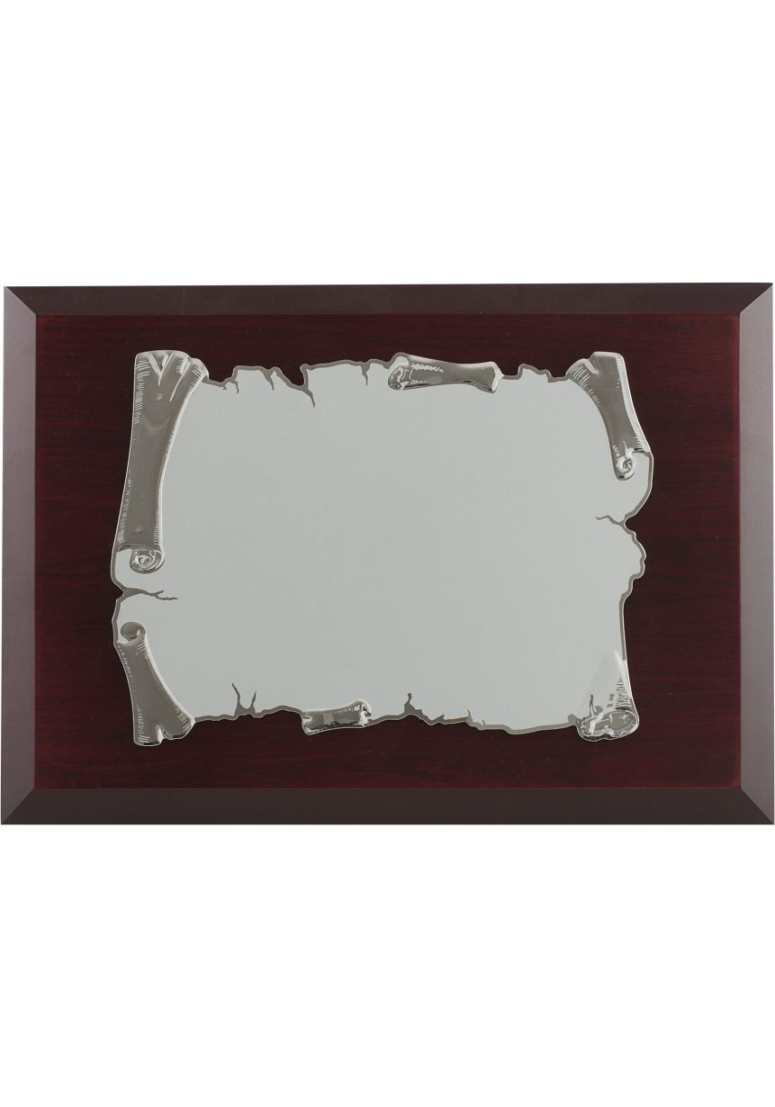 Placa de homenaje pergamino plateado sublimación color