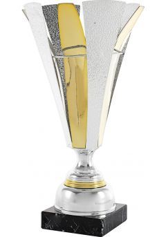 Trofeo copa de diseño con dos piezas en oro y plata Thumb