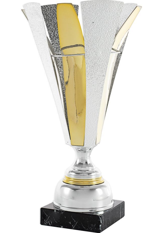 Trofeo copa de diseño con dos piezas en oro y plata
