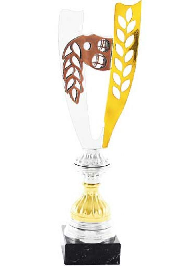 Trofeo copa doble barra espiga oro