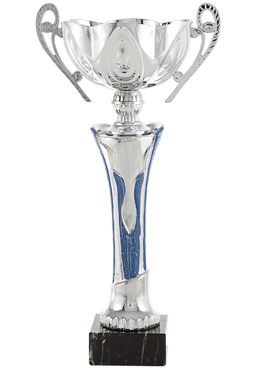 Trofeo copa esculpido plata-azul