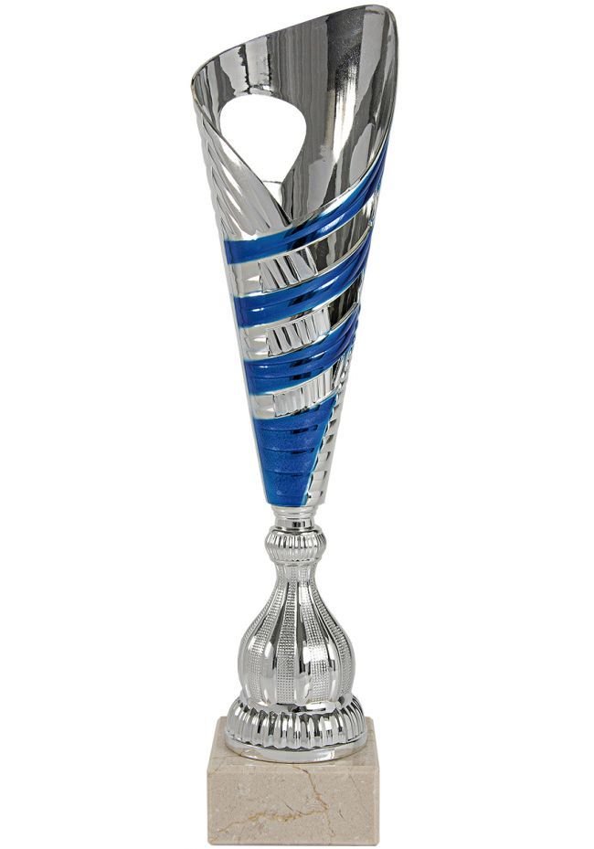 Trofeo copa esculpido plata-azul