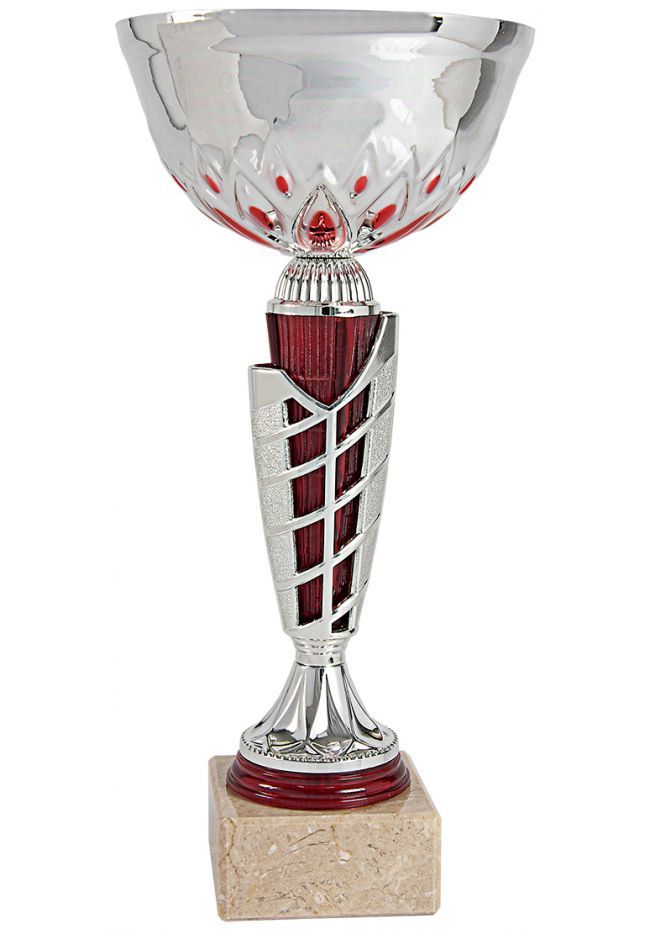 Trofeo Copa balón con flor y detalles rojos
