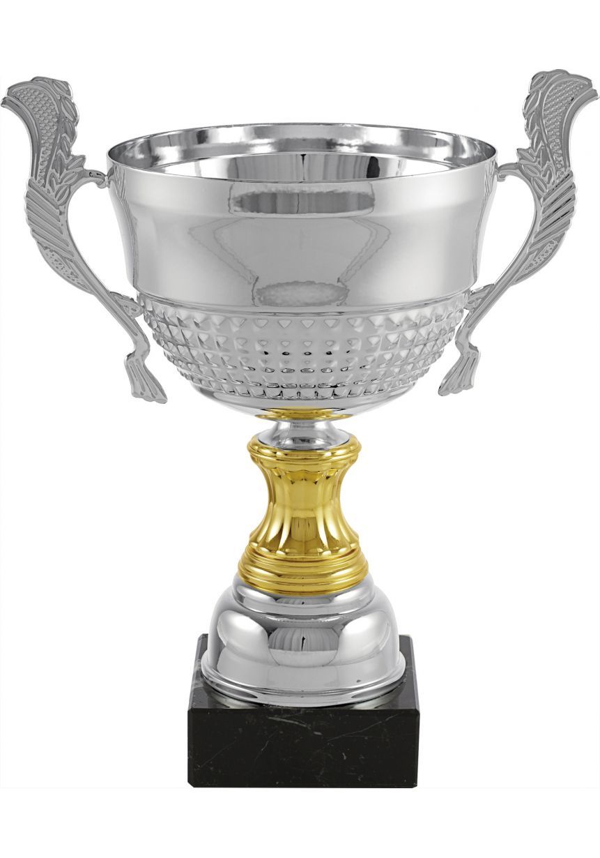 Trofeo copa colmena con asas bicolor oro/plata