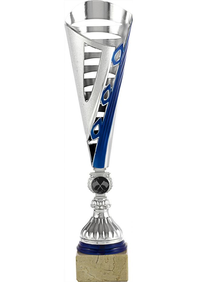 Trofeo copa cono bicolor plata/azul portadisco