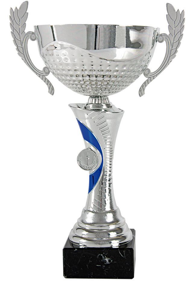 Trofeo copa cono bicolor plata/azul portadisco