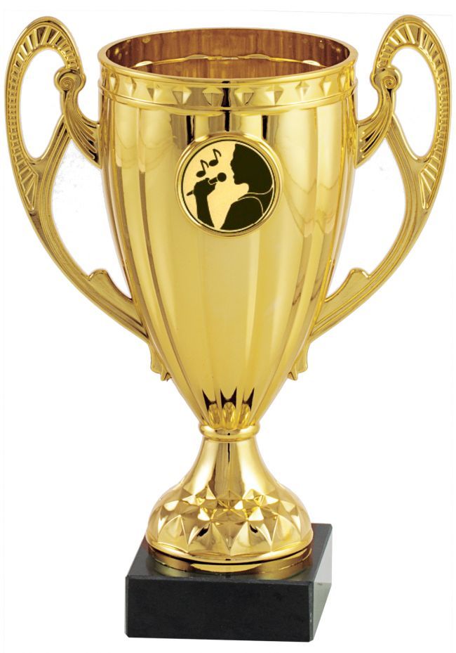Trofeo dorado con disco para karaoke Trofeo dorado con disco para karaoke