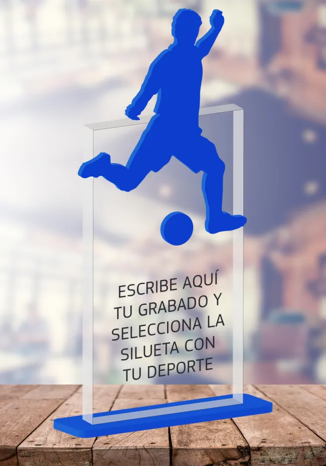 Trofeo de metacrilato silueta azul deportes Trofeo de metacrilato silueta azul deportes