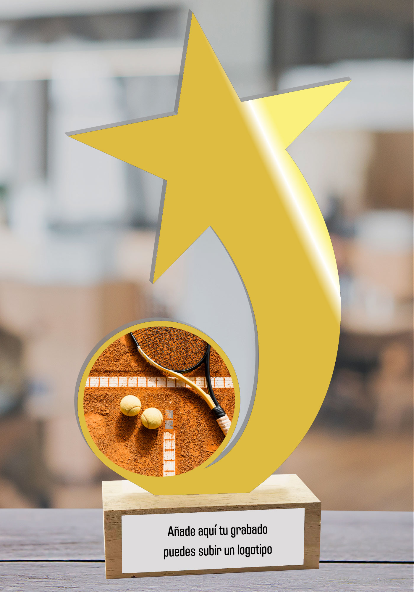 Trophée Tennis Vintage Gisca - Feuille D'or Peinte à La Main - Avec étui