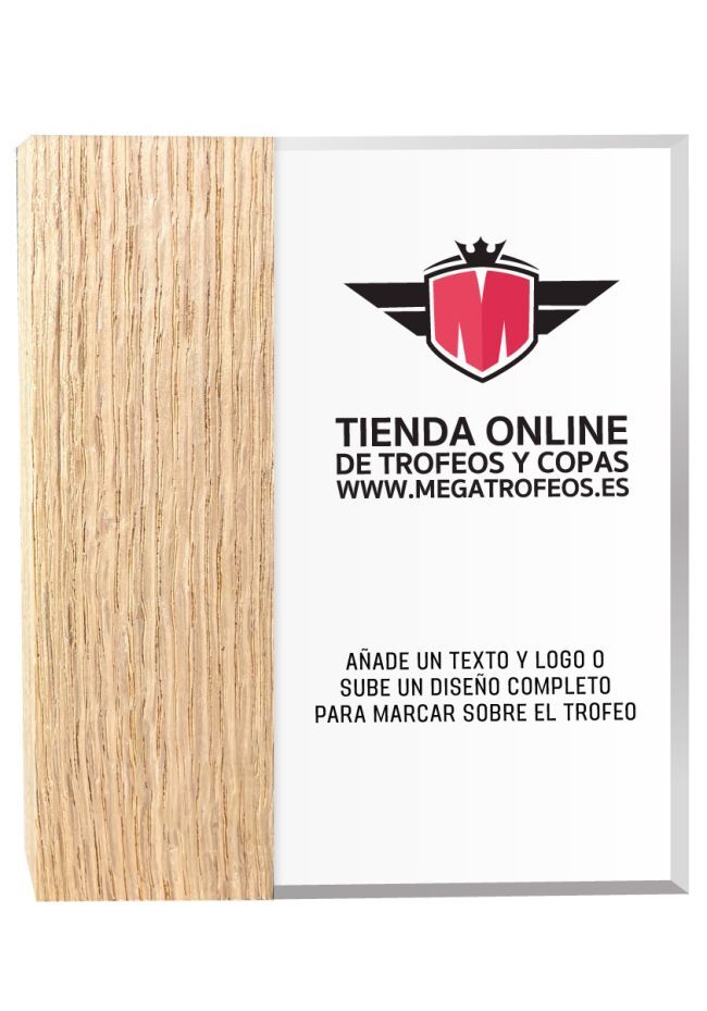 Placa de madera y acrílico con forma rectangular