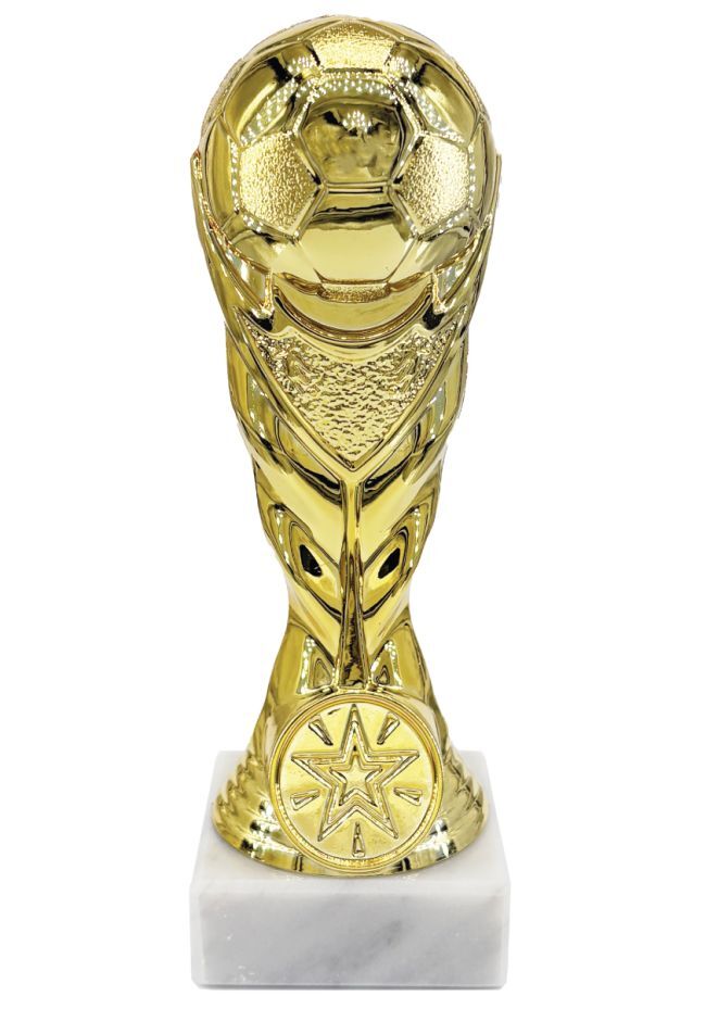 Soccer cup trophy in golden resin