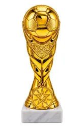 Soccer cup trophy in golden resin