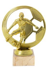 Round soccer trophy in golden resin
