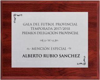 Silver-colored wooden commemorative plaque