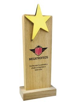 Trofeo de madera rectangular con estrella Thumb