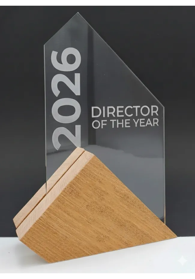 Trofeo in metacrilato con base in legno