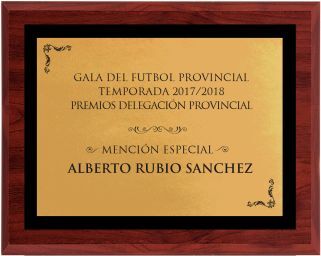 Commemorative plaque in gold wood and black border
