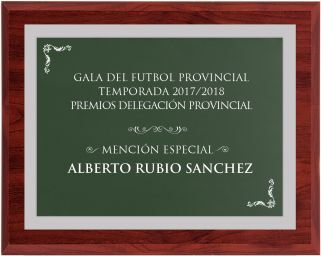 Green wood commemorative plaque with silver border