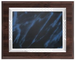 Placa de homenagem prateada/azul com bordas em relevo