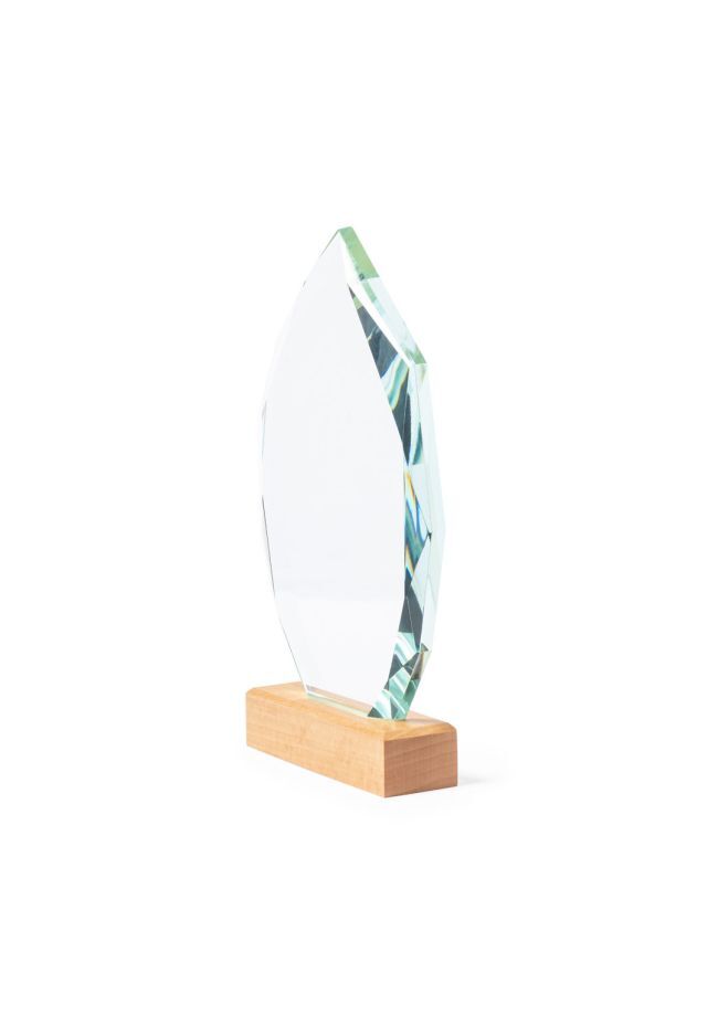 Trofeo in vetro e legno sulla base