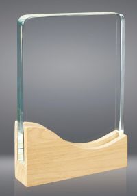 Troféu ondulado de vidro e madeira