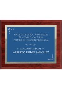 Placa conmemorativa madera en plata y borde verde 2898