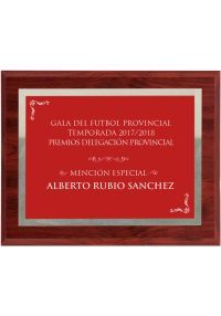 Plaque commémorative en bois de couleur rouge et bordure argentée