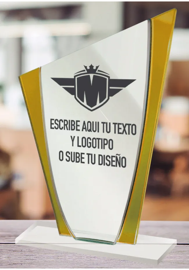 Blue and silver acrylic trophy