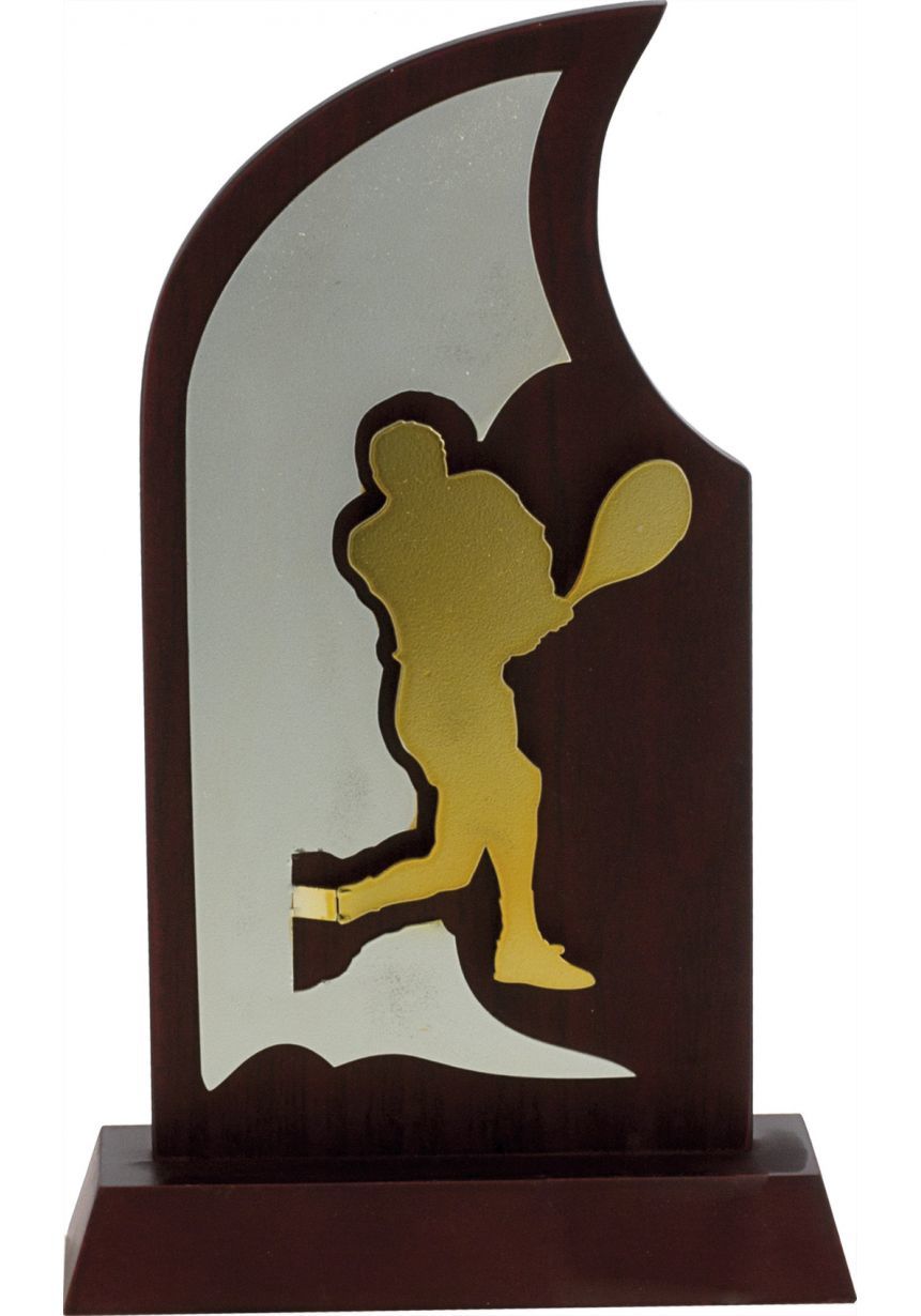 Trofeo en madera con figura de cualquier deporte