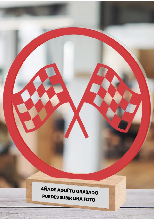 Renntrophäe aus Methacrylat und Holz