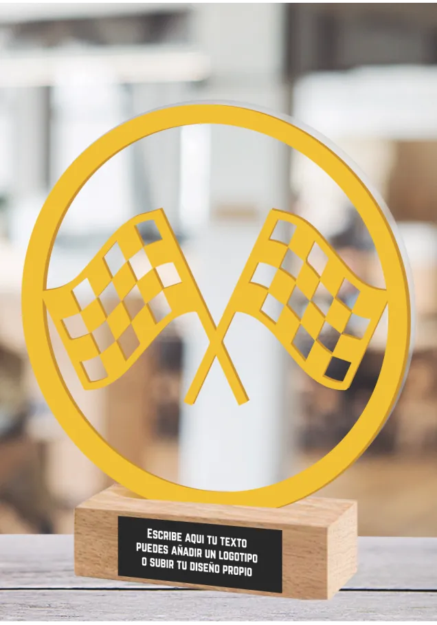 Renntrophäe aus Methacrylat und Holz