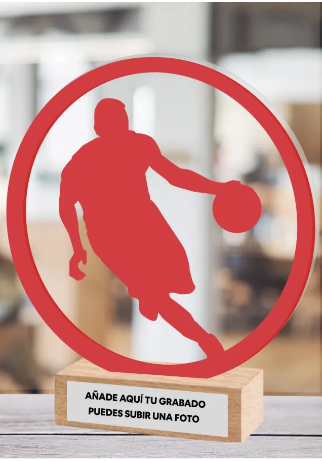 Basketballtrophäe aus Methacrylat und Holz