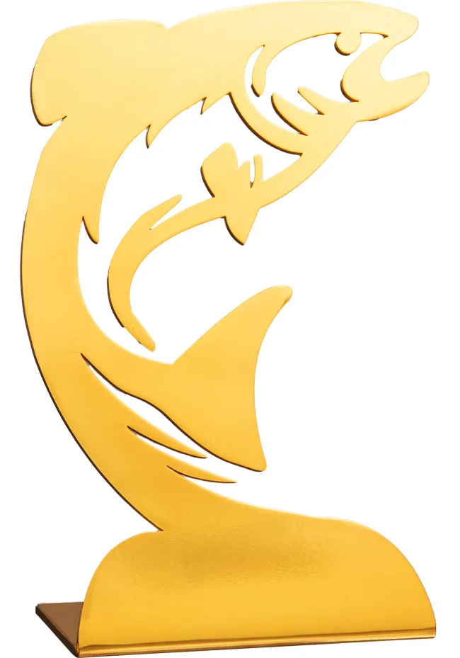 Trofeo de pesca en metacrilato dorado