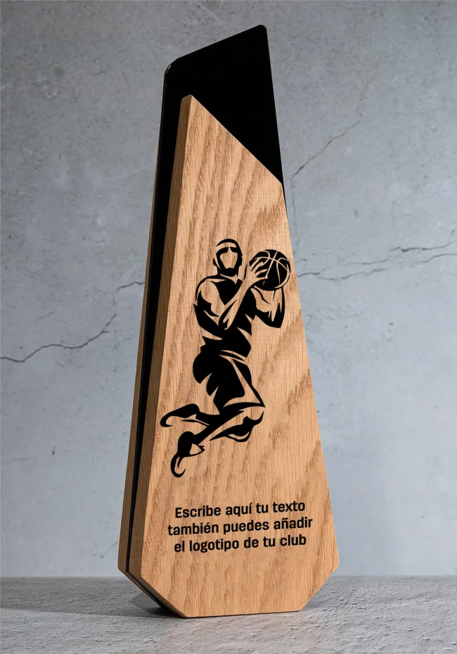 Wooden basketball trophy