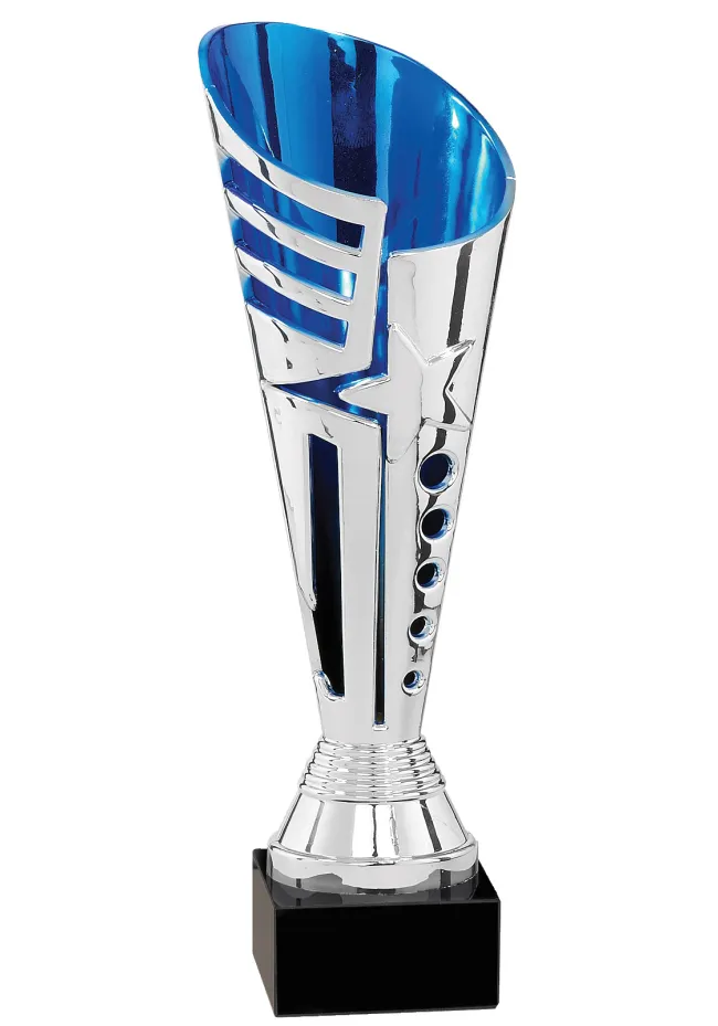 Silver and Cobalt Blue Competition Trophy - Modern Style Cup