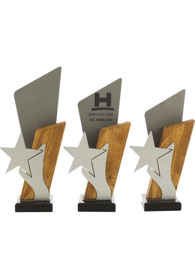 Trofeo madera metal detalle estrella Trofeo madera metal detalle estrella