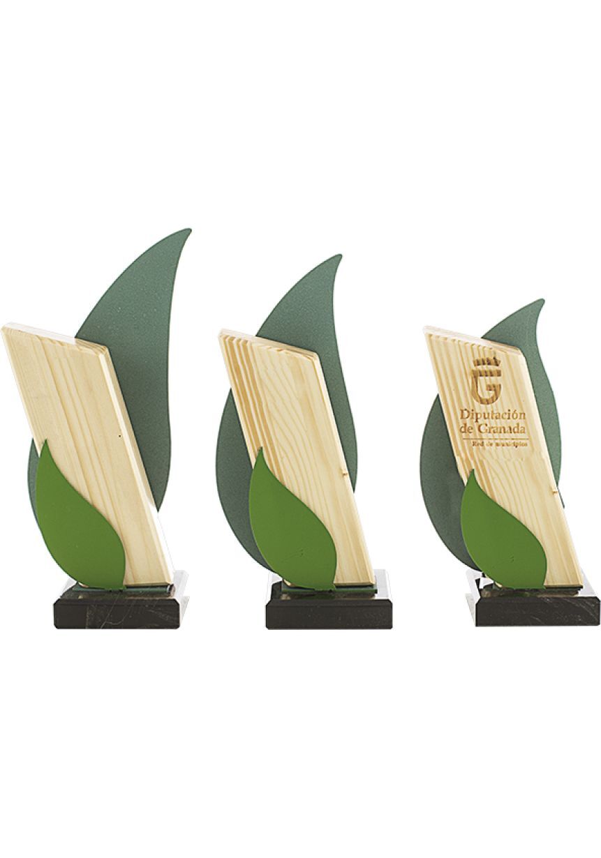 Trofeo madera metal onda verde