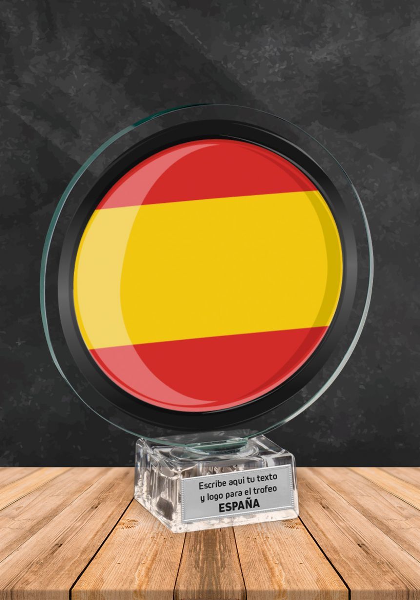 Trofeo de cristal con imagen de España