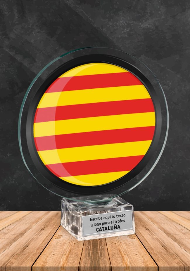 Trofeo de cristal con imagen de Cataluña