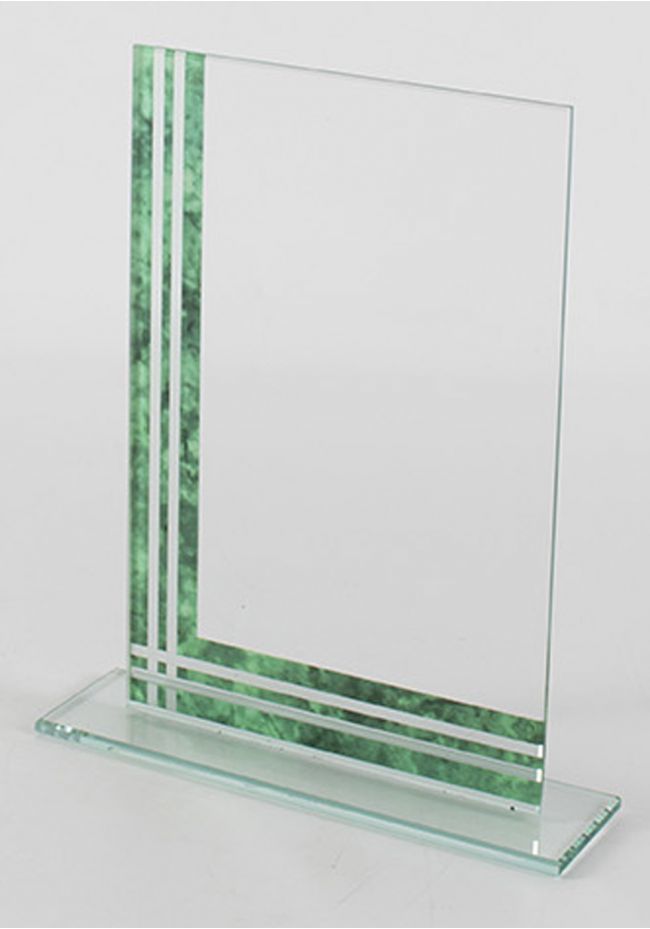 Trofeo de cristal rectangular detalle verde