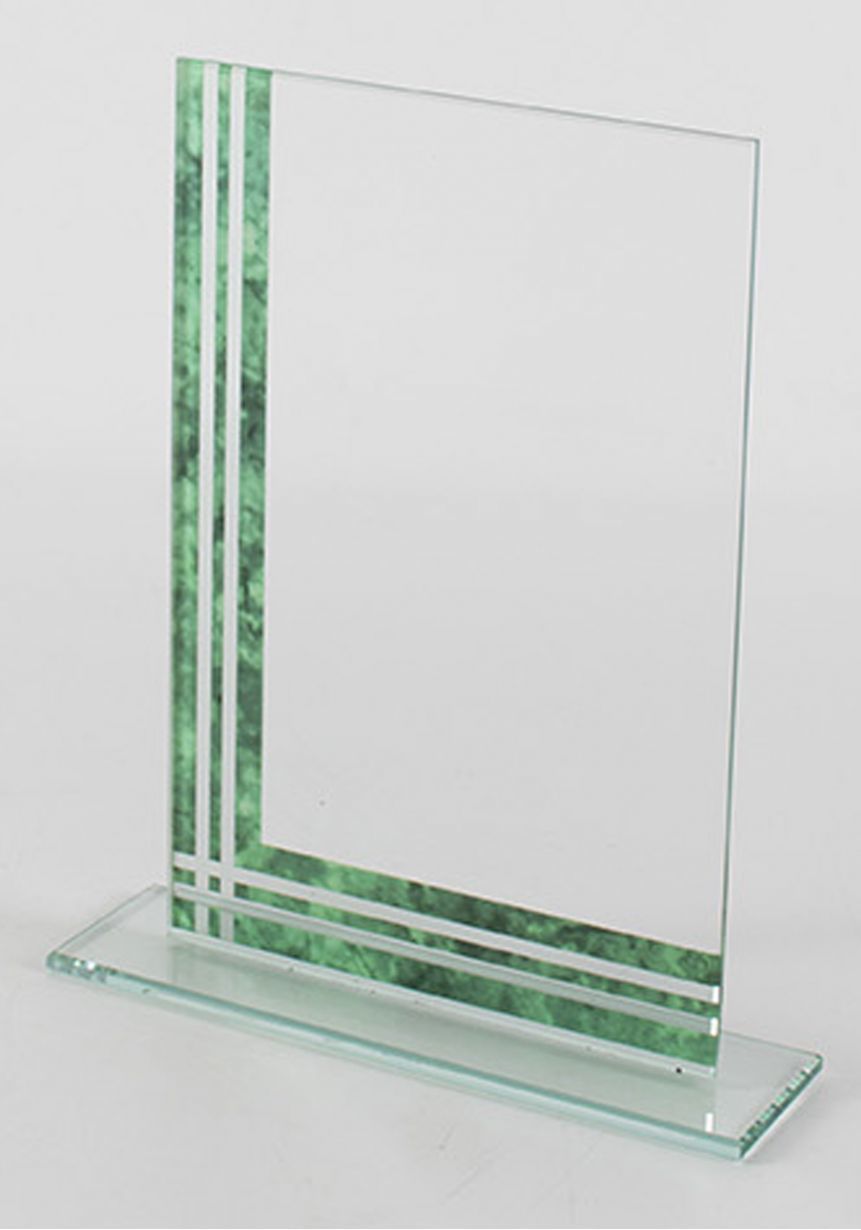 Trofeo de cristal rectangular detalle verde