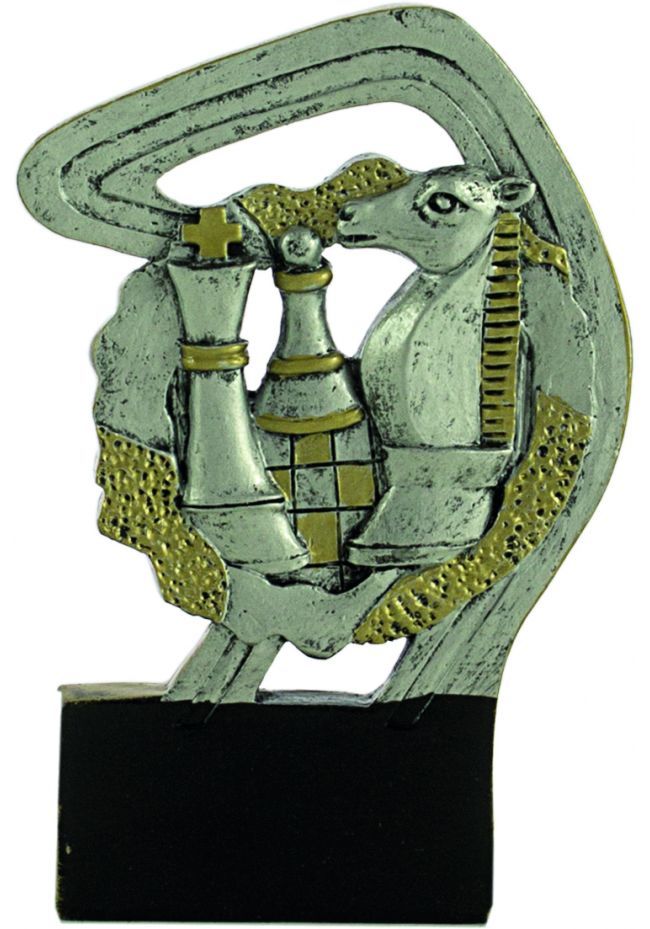 Trofeo deportivo en resina oro/plata de ajedrez