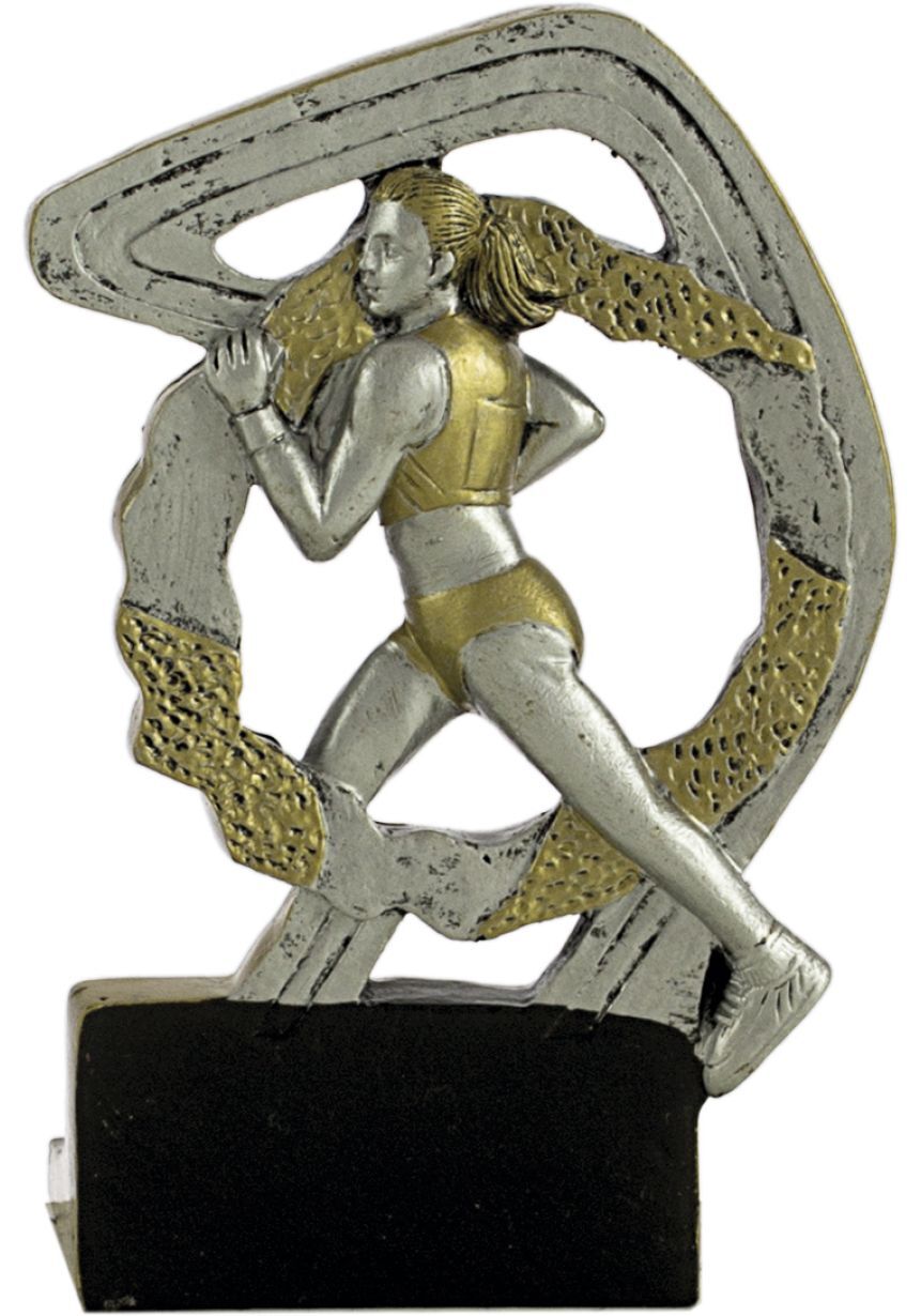 Trofeo deportivo en resina oro/plata de cross mujer