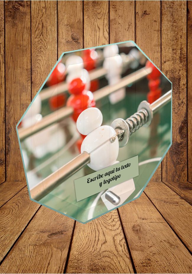Trofeo de cristal para Futbolín con soporte metálico