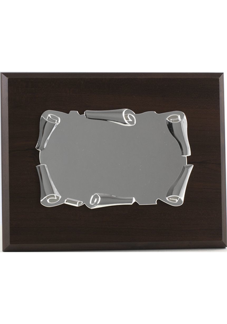 Placa de homenaje plata soporte nogal