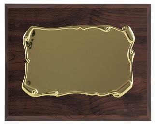 Tribute plate form scroll rolled golden walnut stand