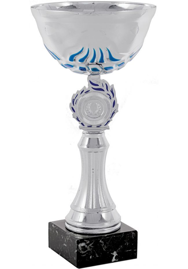 Trofeo copa abstracta plata-azul portadiscos