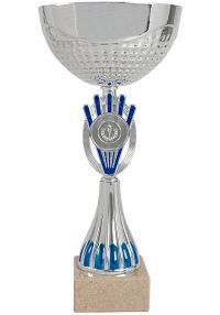 Coupe trophée abstrait disques argent-bleus